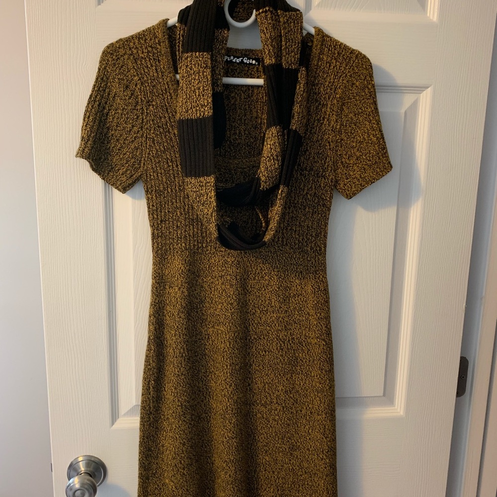 Midi sweater dress with detachable matching scarf